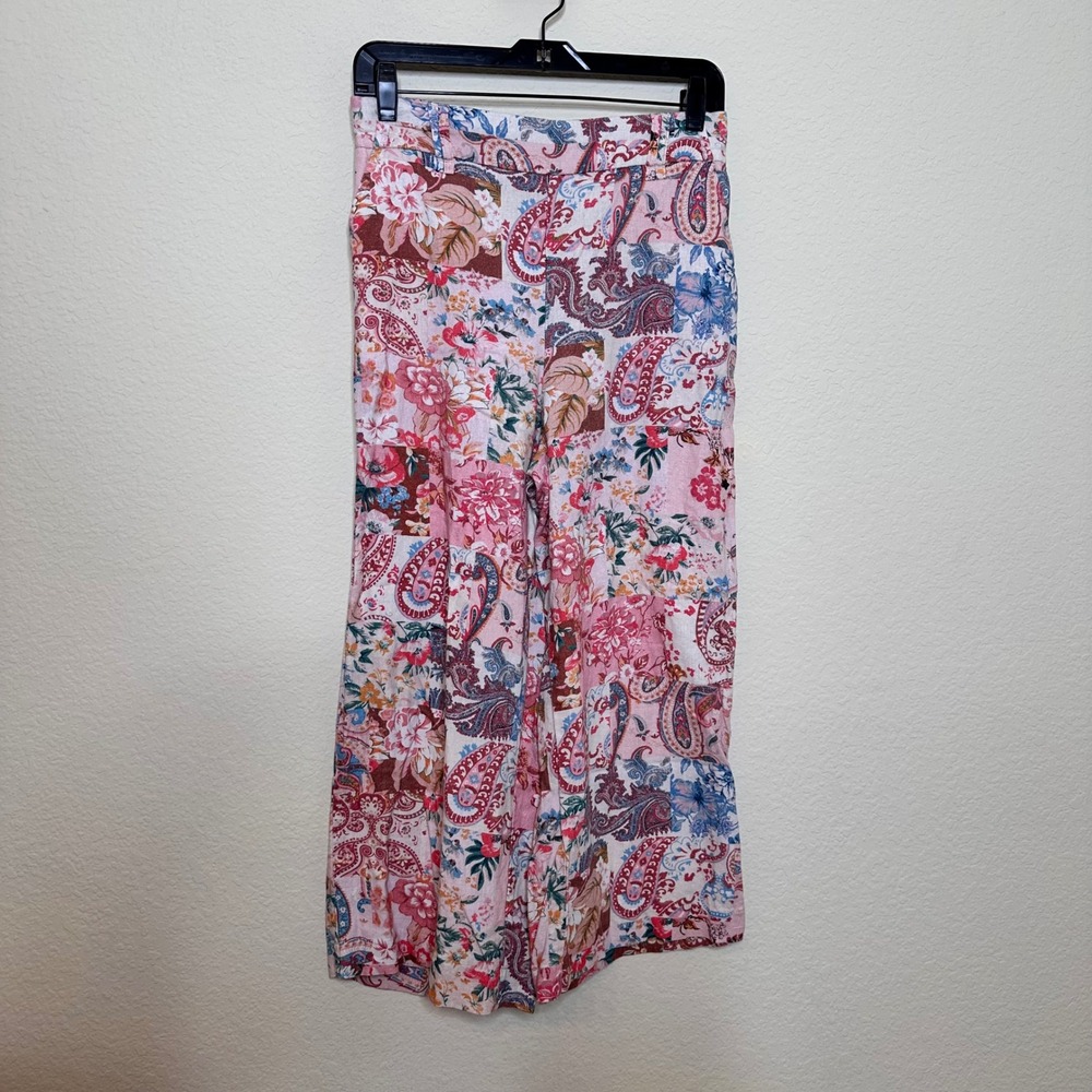 Sigrid Olsen Womens Pink Floral Paisley Patchwork Wide Leg Crop Pants Size 6